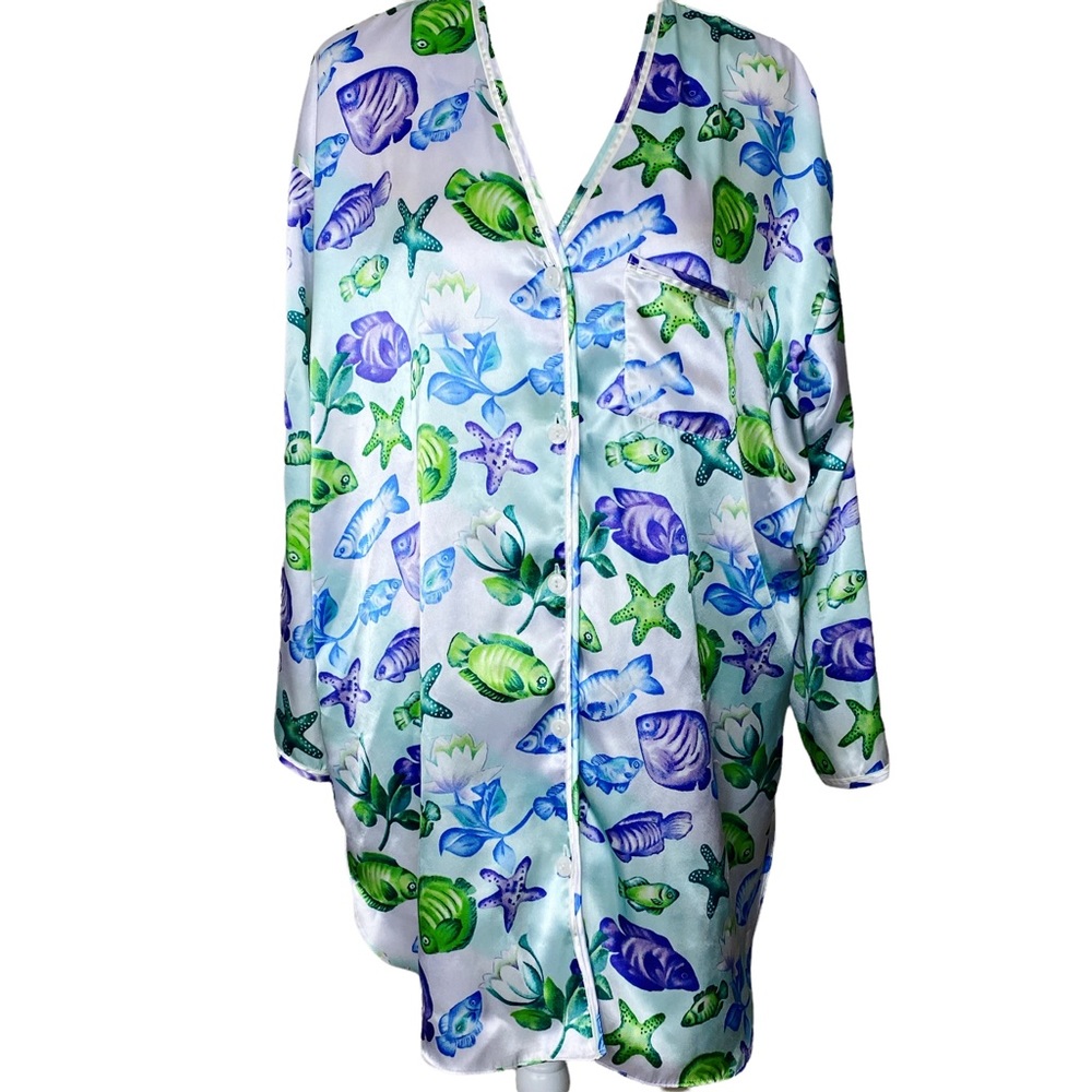 Vintage Victoria’s  Secret Fish Print Oversized V-neck Night Shirt Size S